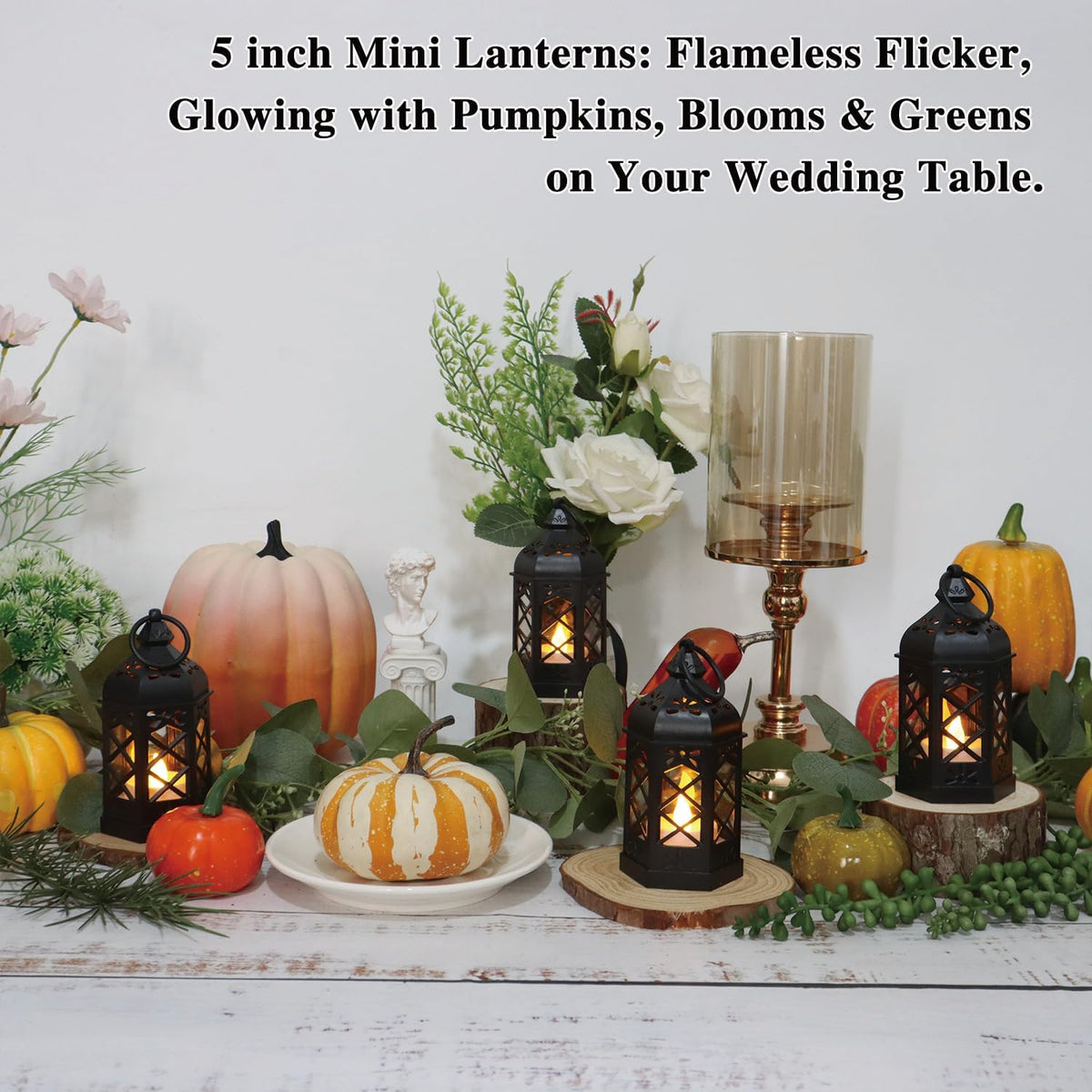 LLQ (8Pack-5Inch) Mini Lantern with Flickering LED Candle for Table Centerpiece, Black Halloween