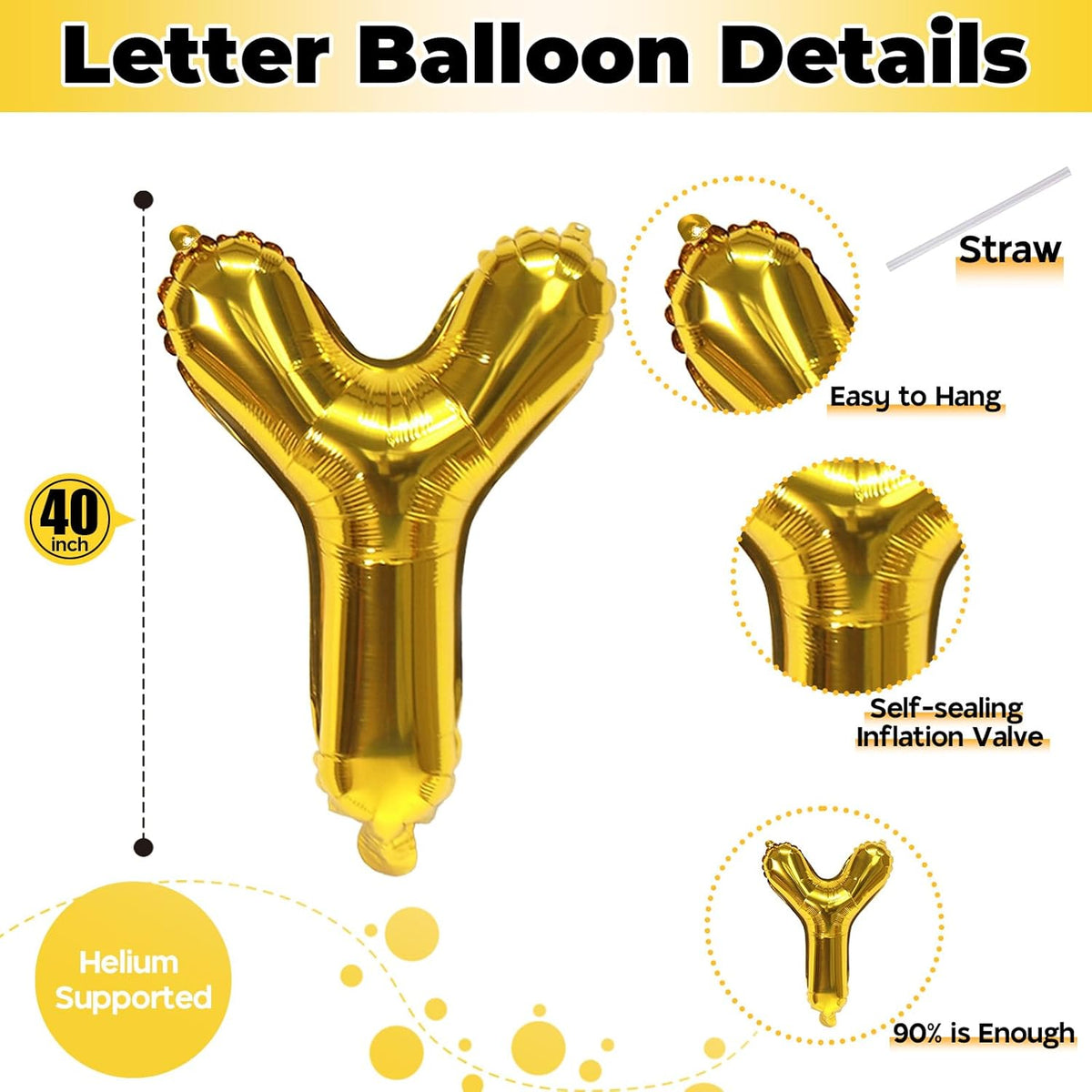 Gold Letter Balloons, 40 Inch Mylar Custom Alphabet Name Balloons for Men Women Birthday Party