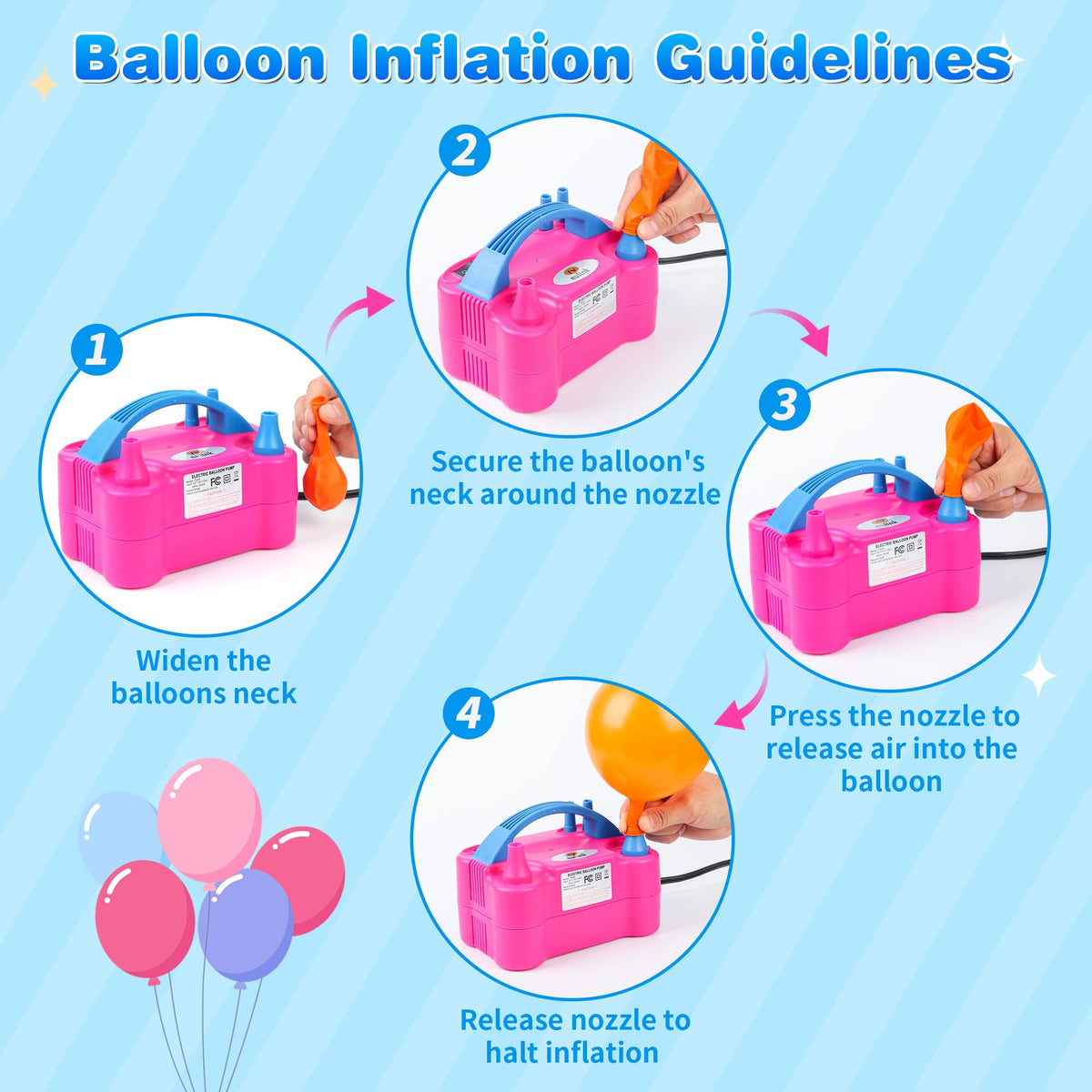 NuLink Electric Portable Dual Nozzle Balloon Blower Pump Inflation for Decoration, Party, Sport