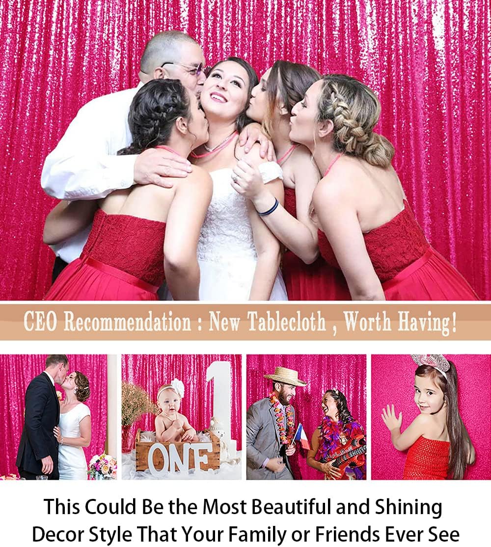 ShinyBeauty Hot Pink Sequin-Backdrop-Curtain 2Panels 5FTx10FT Glitter Wedding, Photography