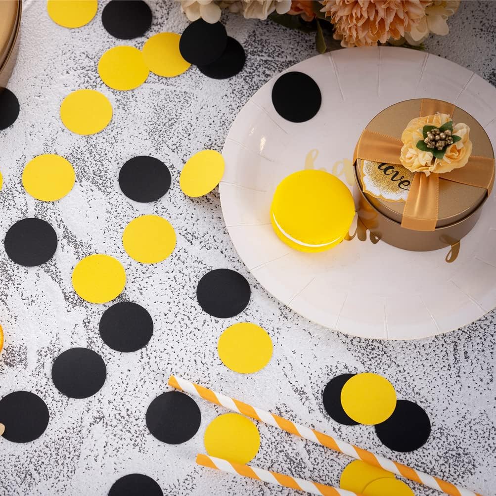 Black and Yellow Confetti Table Decoration for Birthday Graduation Baby Shower Mom to Bee Party