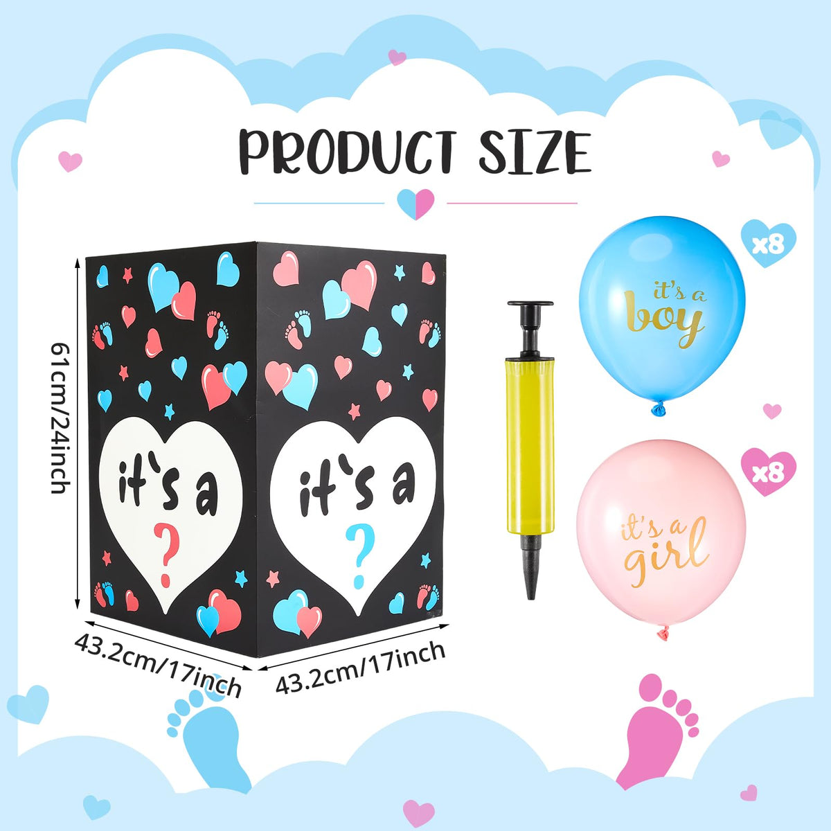 Ireer Gender Reveal Balloon Box with 16 Latex Baby Balloon Release Box Funny Ideas for Gender