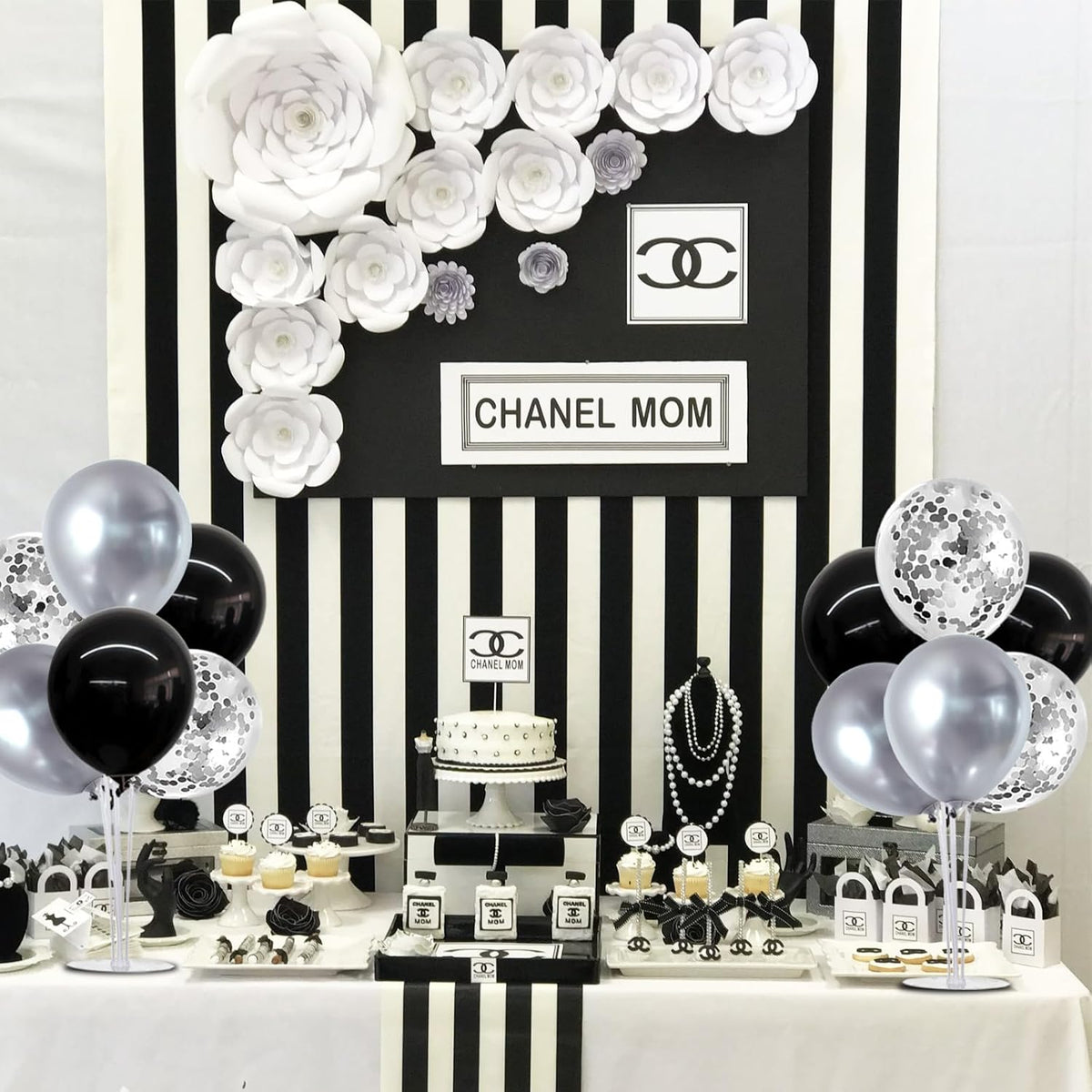 TONIFUL 4 Set Black and Silver Balloons Stand Centerpiece Table Decorations for Birthday, Baby