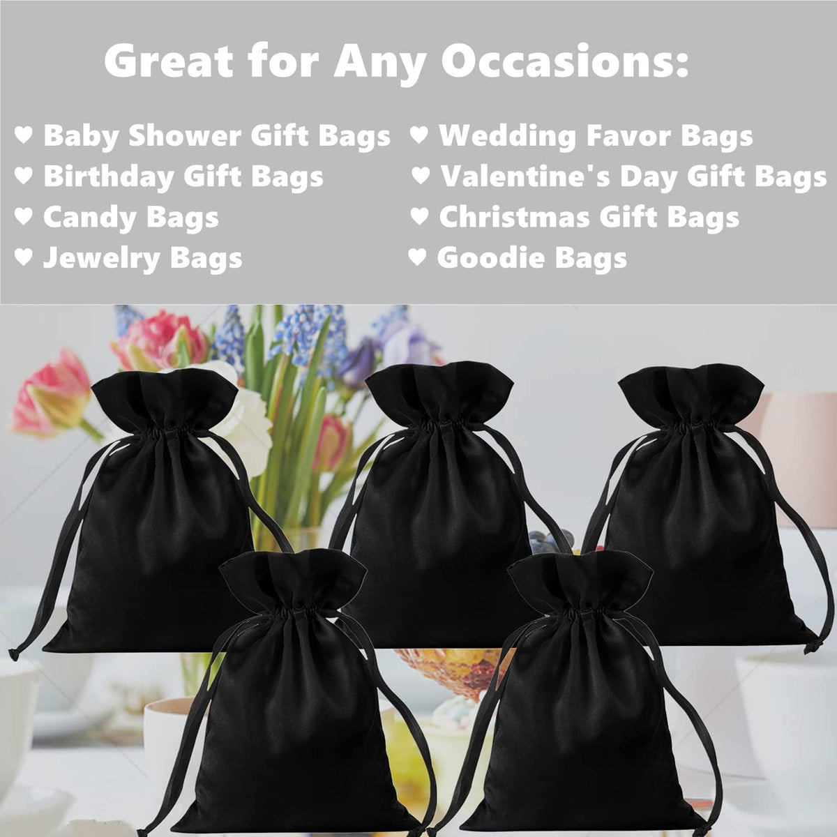 35pcs Black Satin Bags with Drawstring, 5x7 Inches Drawstring Gift Bags, Party Favor Bags