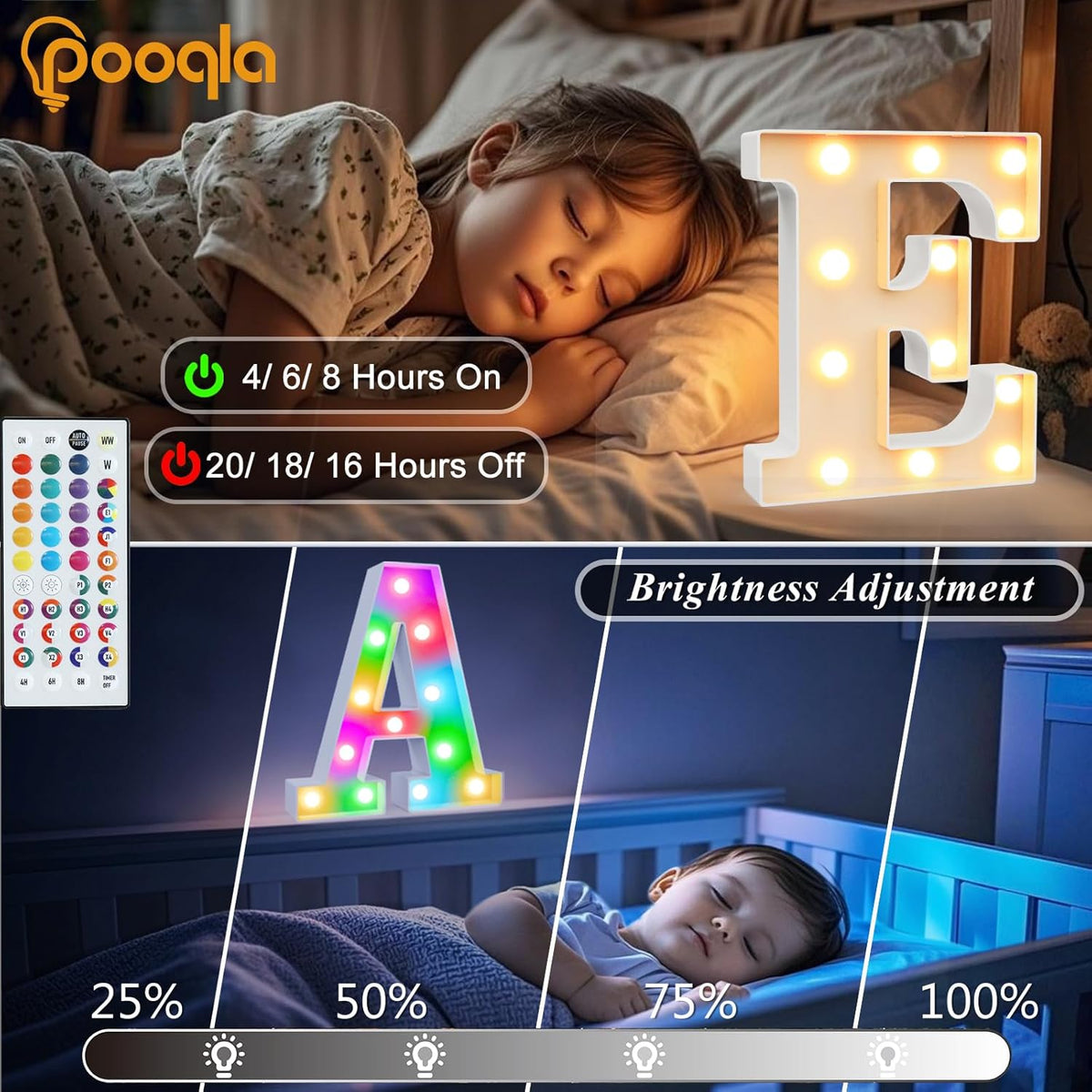 Pooqla Colorful Light Up Letters with Remote, Upgraded 35 Colors LED Marquee Letters, RGB Lighted