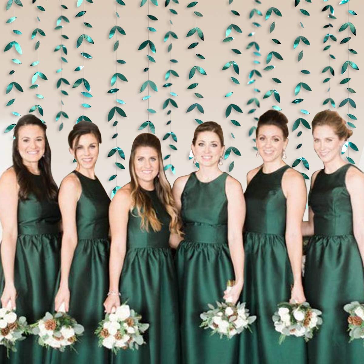 PinkBlume 52 Ft Dark Green Leaf Garland, Emerald Turquoise Paper Hanging Leaves Streamer, Teal Aqua