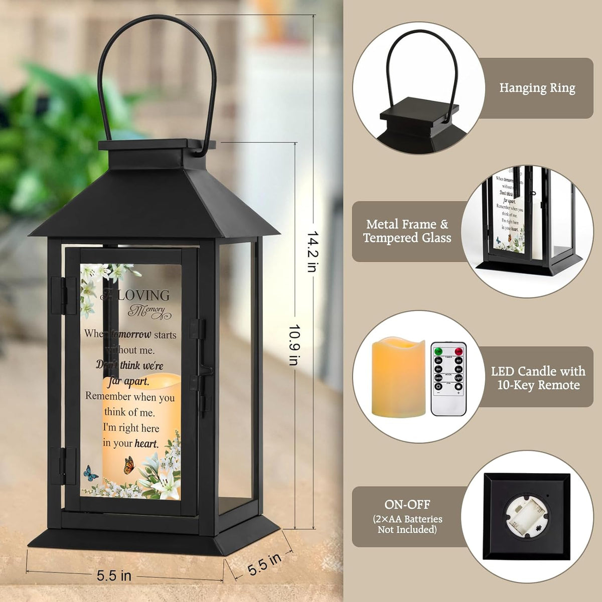 Memorial Lantern Bereavement Gifts in Memory of Loved One - Remembrance Sympathy Gifts for Loss of