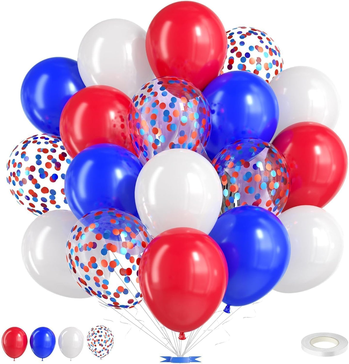 Red White Blue Balloons,50 Pcs 12 Inch Red Blue White Confetti Latex 4th of July Patriotic Nautical