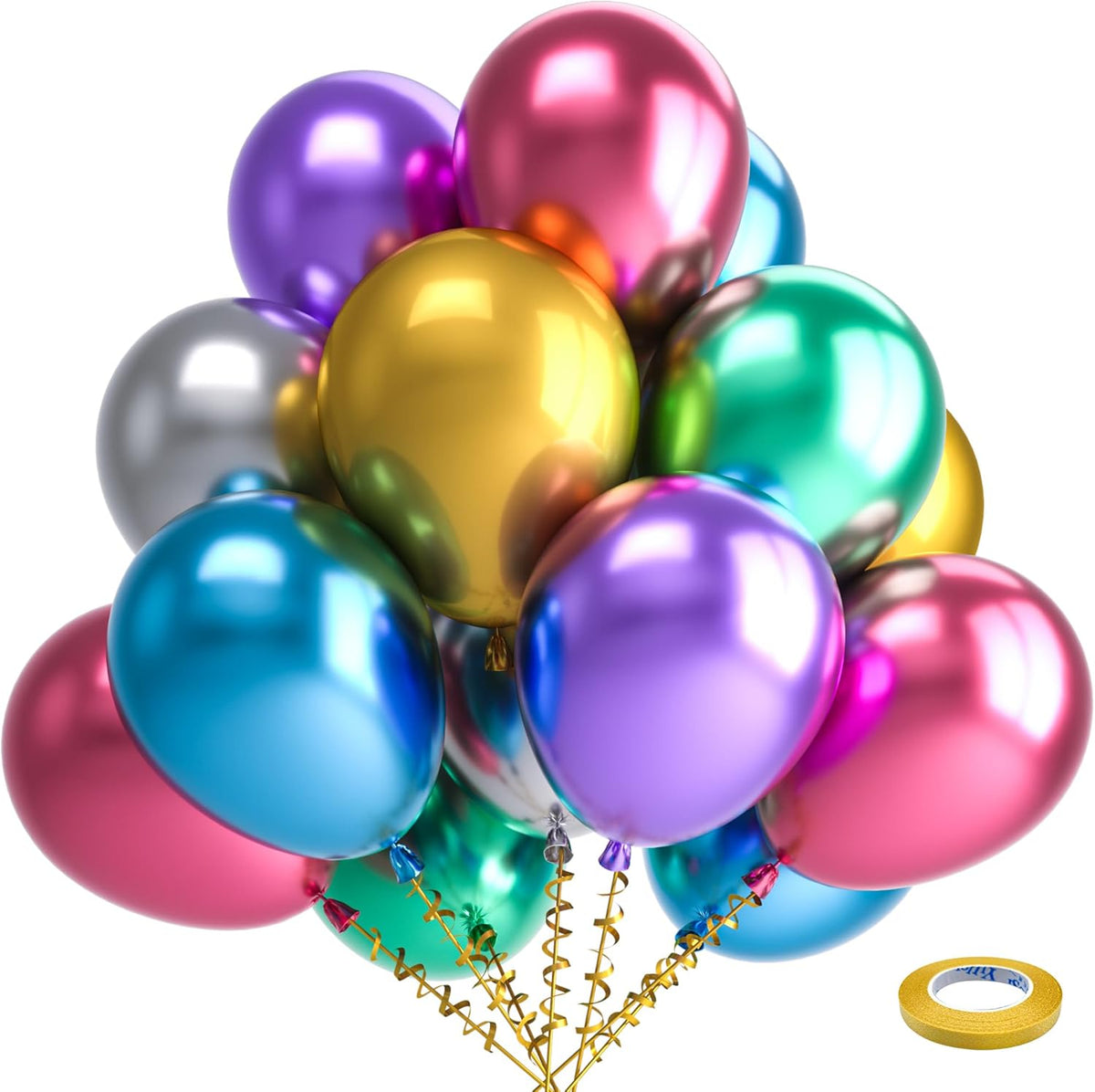 Bezente Metallic Chrome Latex Balloons, 100 Pack 12 inch Assorted Balloons Colorful Party Balloons