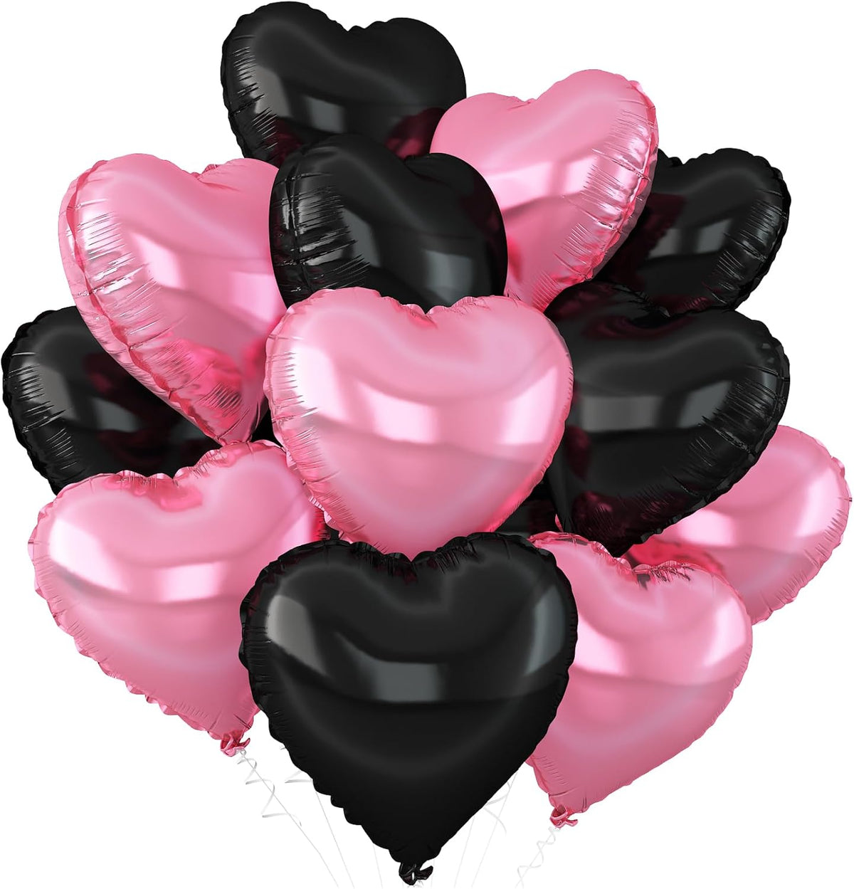 Pink Black Heart Balloons,12Pcs Light Pink Heart Shaped Foil Balloons,18Inch Black Pearl Pink