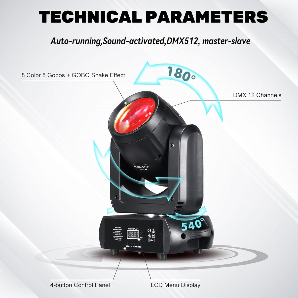 150W Moving Head DJ Lights LED Stage Light Beam Spot Wash 8 Gobos 8 Colors Stage Lighting DMX 512