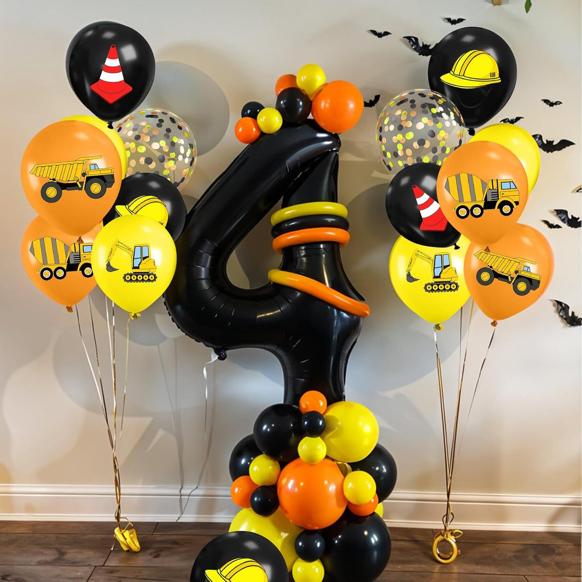 Construction Balloons, 12 Inch Black Yellow Orange Confetti Truck Construction Party Latex Balloons
