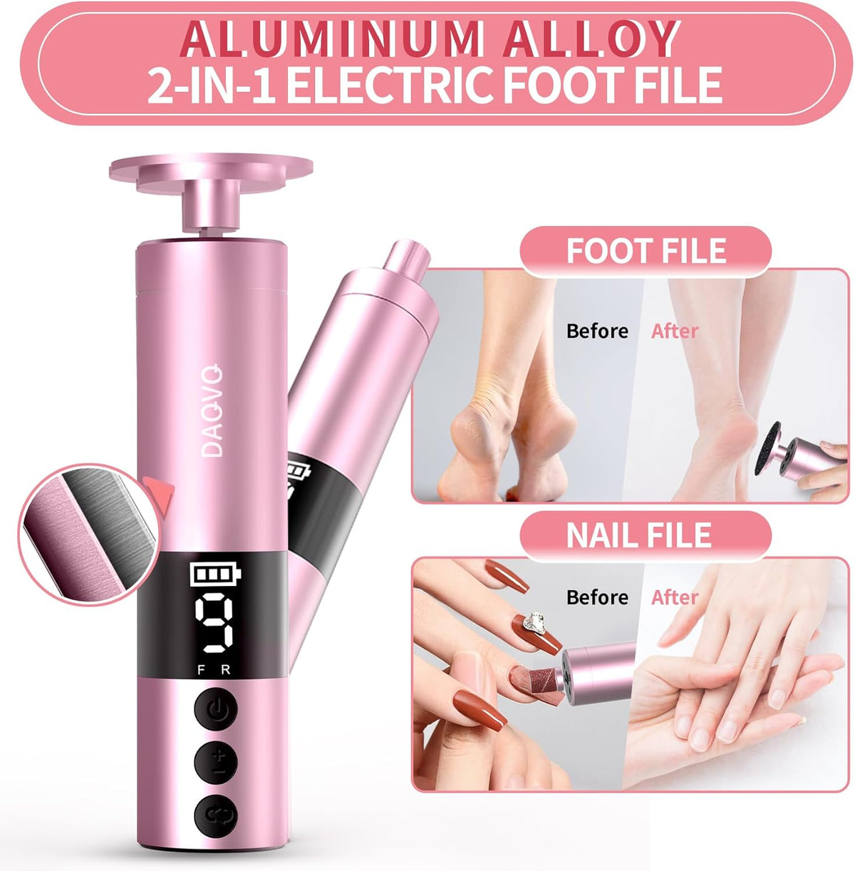 2 in 1 Electric Foot Callus Remover, USB Rechargeable Electric Foot File Grinder with 80/120 Grit