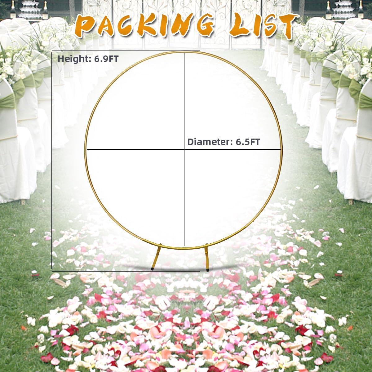 Round Backdrop Stand Circle Arch, 6.5ft Golden Metal Balloon Arch Kit for Party Decoration Wedding