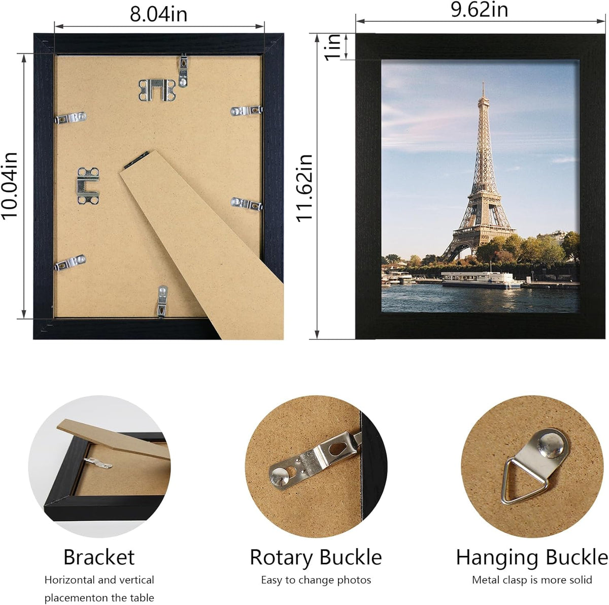 8x10 Picture Frame Set of 4, Black Wooden Frame with High Definition Glass, 8 x 10 Photo Frames for