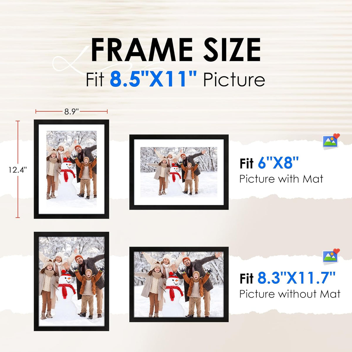 FIXSMITH A4 Picture Frame Set of 2, Black Photo Frame with HD Plexiglass, Display Pictures 6x8 with