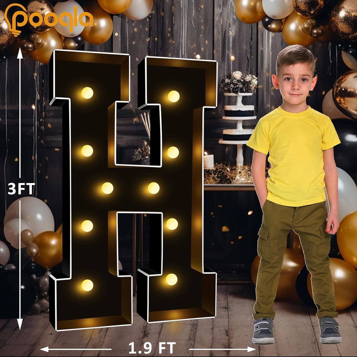 Pooqla 3FT Marquee Light Up Letters, Black LED Party Decor Large Marquee Letters 3 Feet Tall, Giant