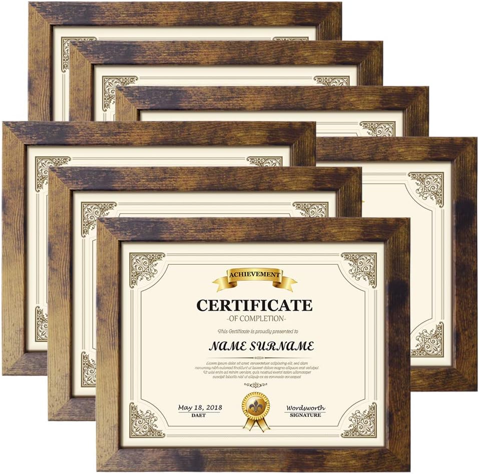 PETAFLOP 8.5x11 Picture Frame Rustic Certificate Frames Wall Tabletop Display Horizontally or