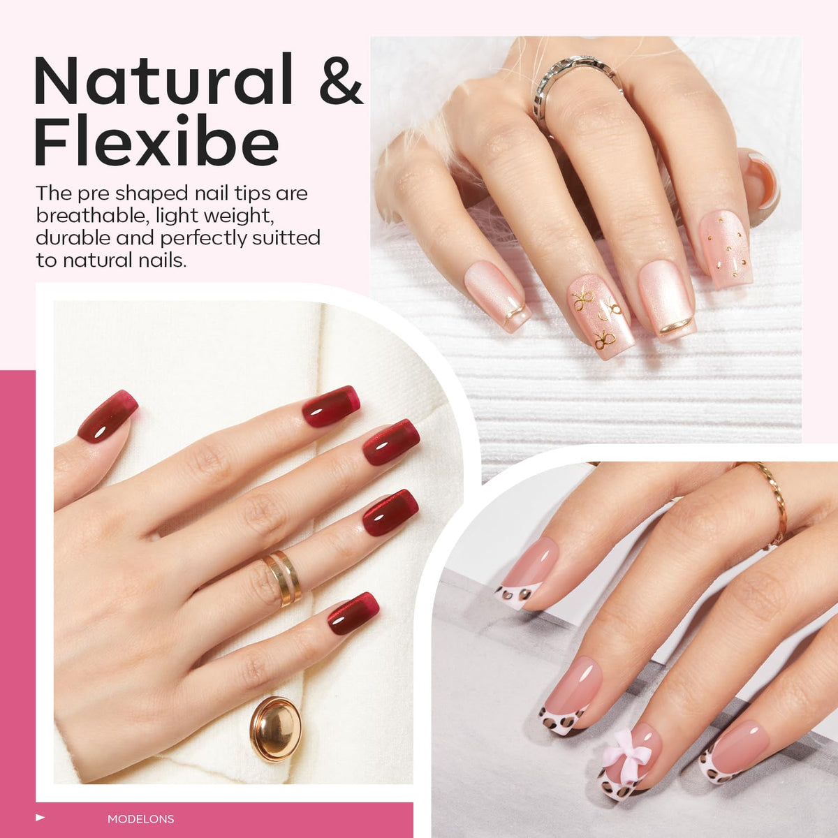 modelones Short Square Gel Nail Tips Kit, 9-in-One Nail Glue with Portable U V Lamp 216Pcs 12Sizes