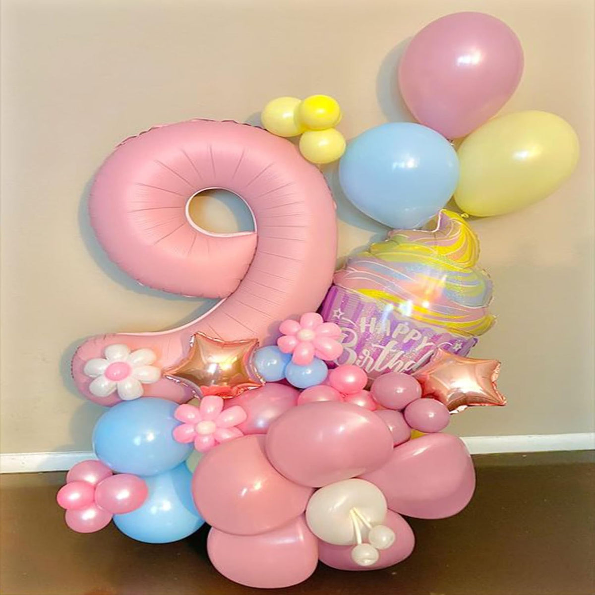 Light Pink Number 9 Balloon 40 Inch Big Self Inflating Foil Number Balloons 0-9 Pastel Pink Digital