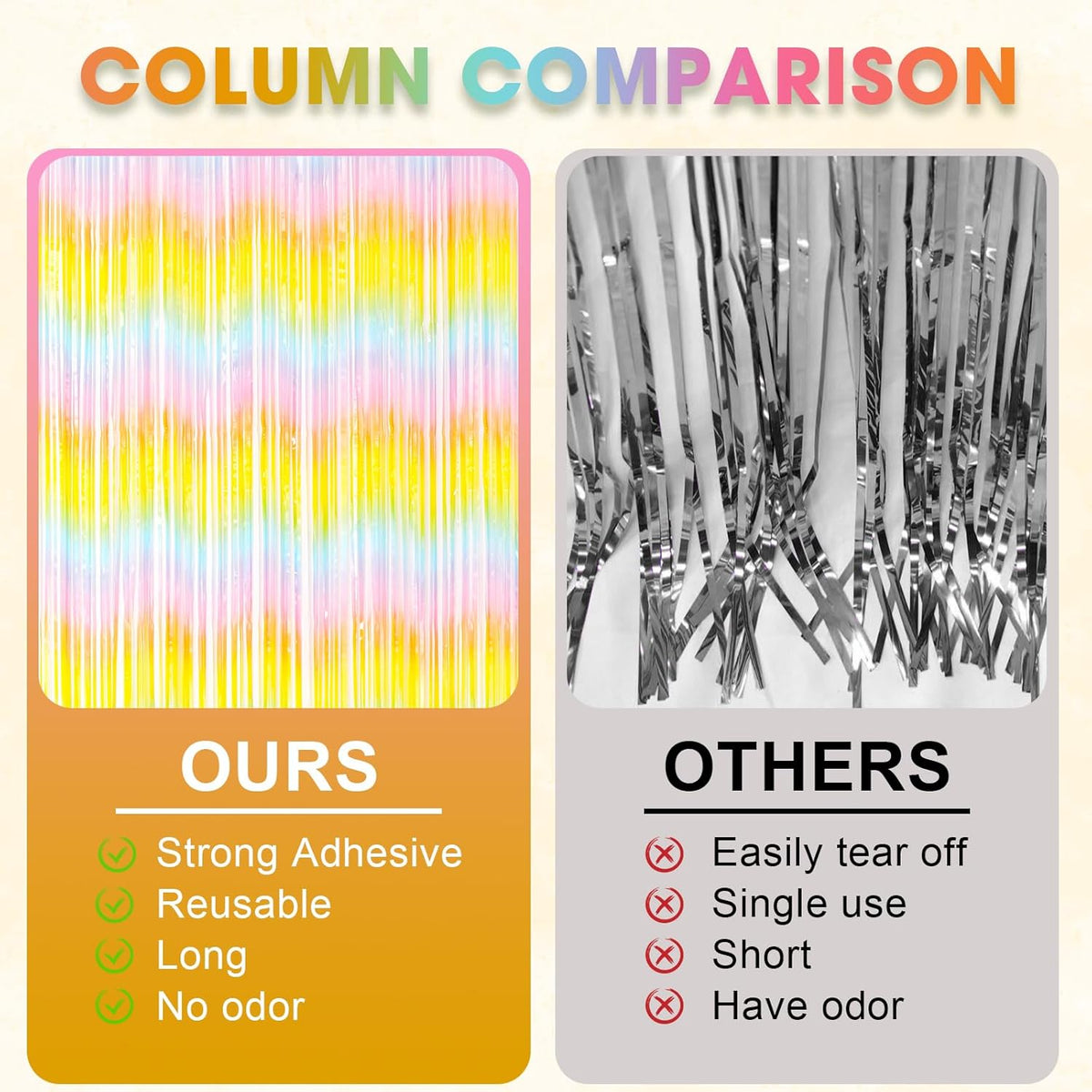 2 Pack Pastel Rainbow Foil Fringe Backdrop Curtains, Tinsel Streamers Birthday Party Decorations