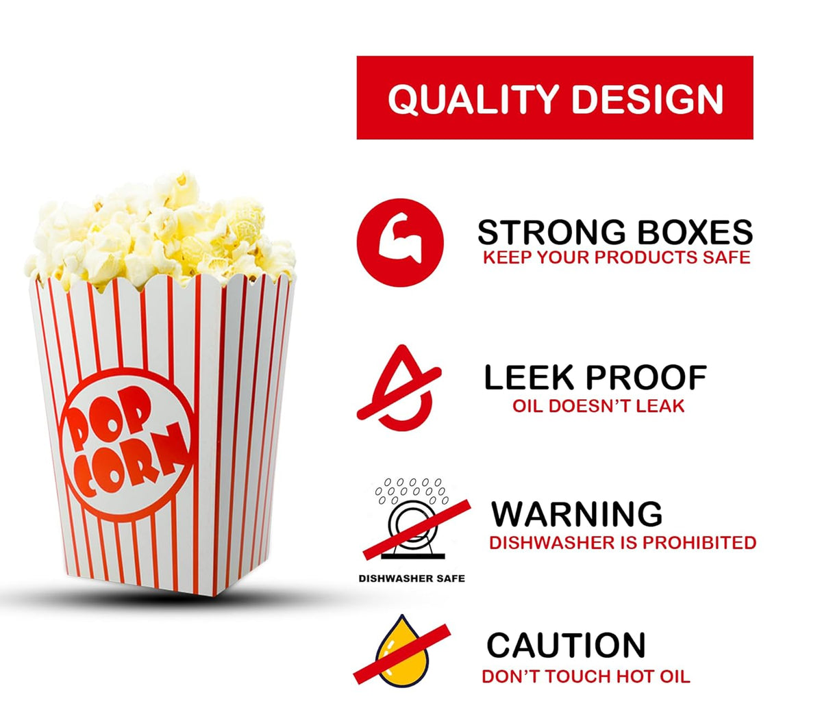 50 Pack Popcorn Boxes Movie Night Popcorn Bags for Party Red and White Popcorn Bags for Popcorn