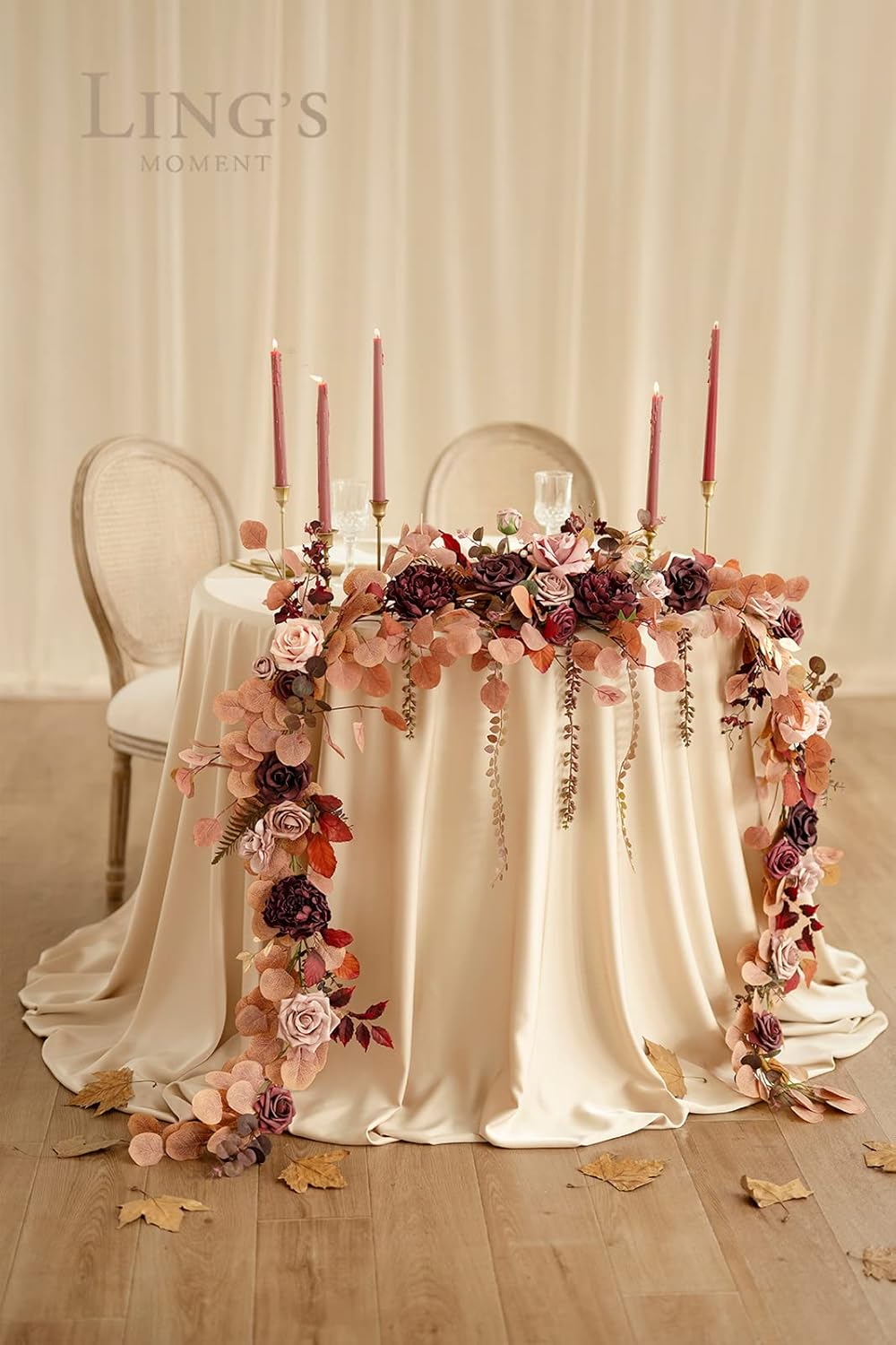 Ling's moment 9FT Eucalyptus and Willow Leaf Garland with White Flower, Handcrafted Wedding
