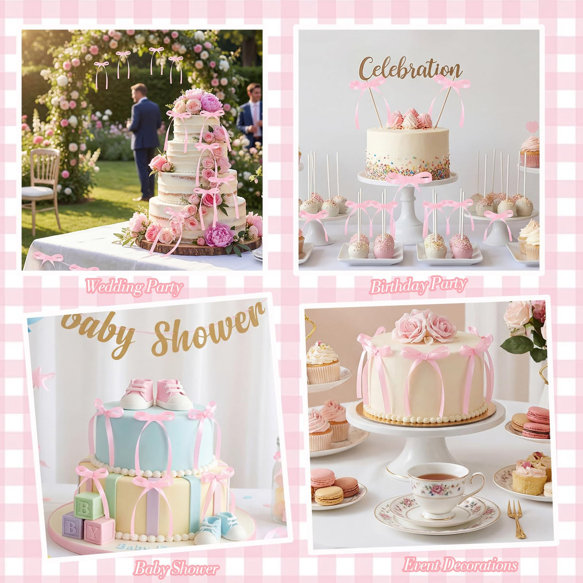 30 Pack Bow Cake Toppers Pink Ribbon Bows for Cake Back to School Decor
