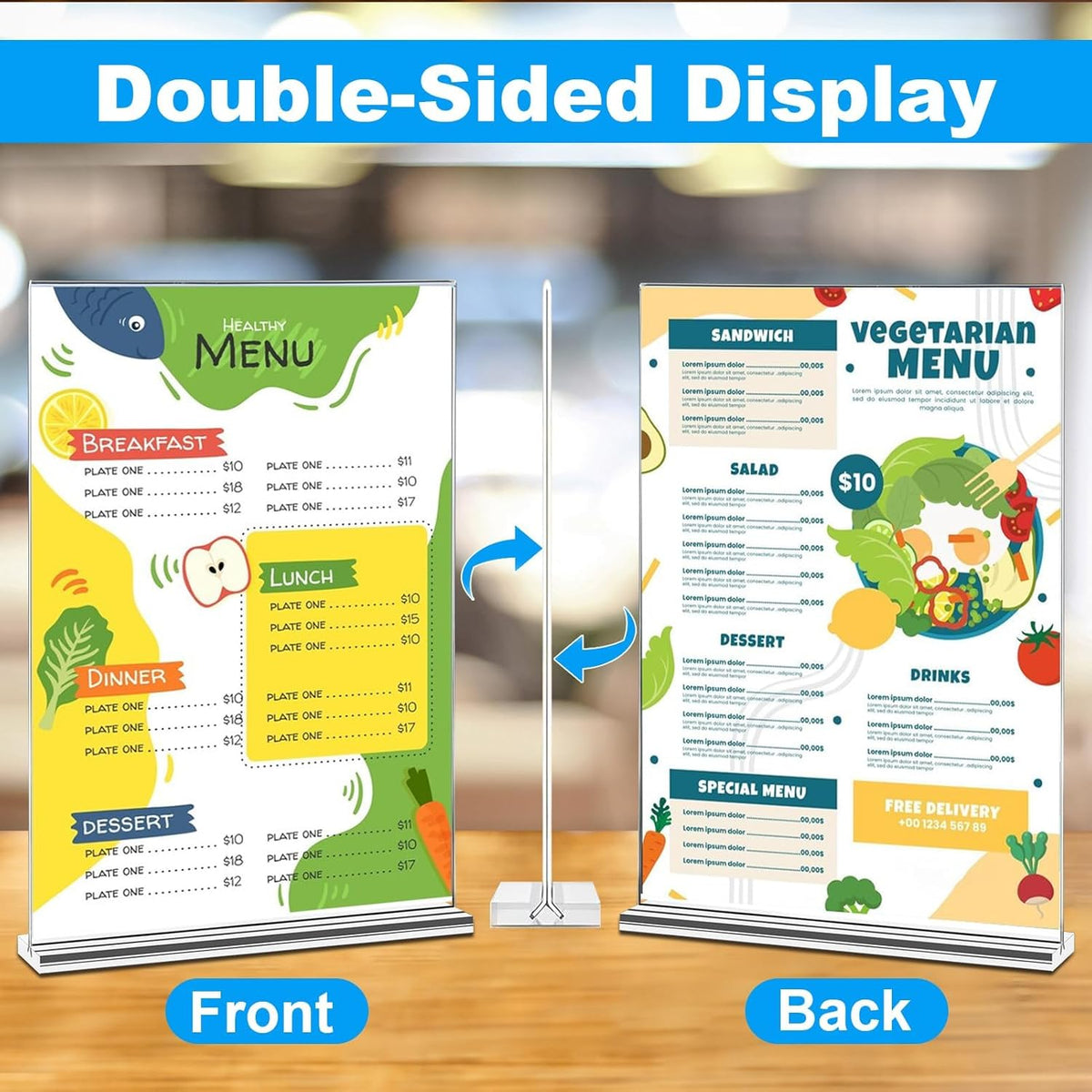 EHWINE Acrylic Sign Holder 8.5 x 11, 10 Pack Double-Sided Stand up Table Top Sign Holders, Clear