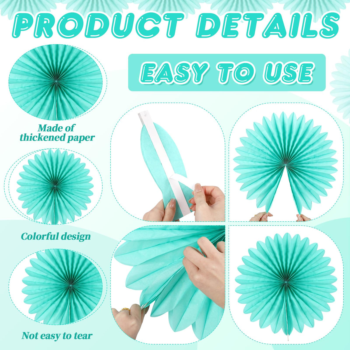 BestoFun 12PCS Paper Fans Pastel Rainbow Colorful Party Decorations Tissue Paper Flowers