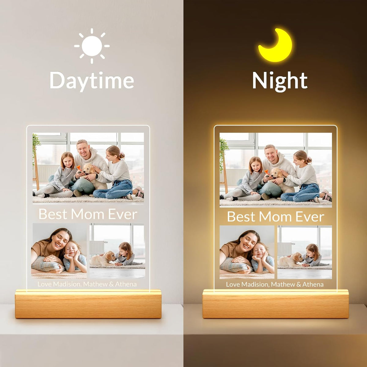 Custom Picture Frames with Photo, Personalized Acrylic Photo Frame with Night Light, Customized