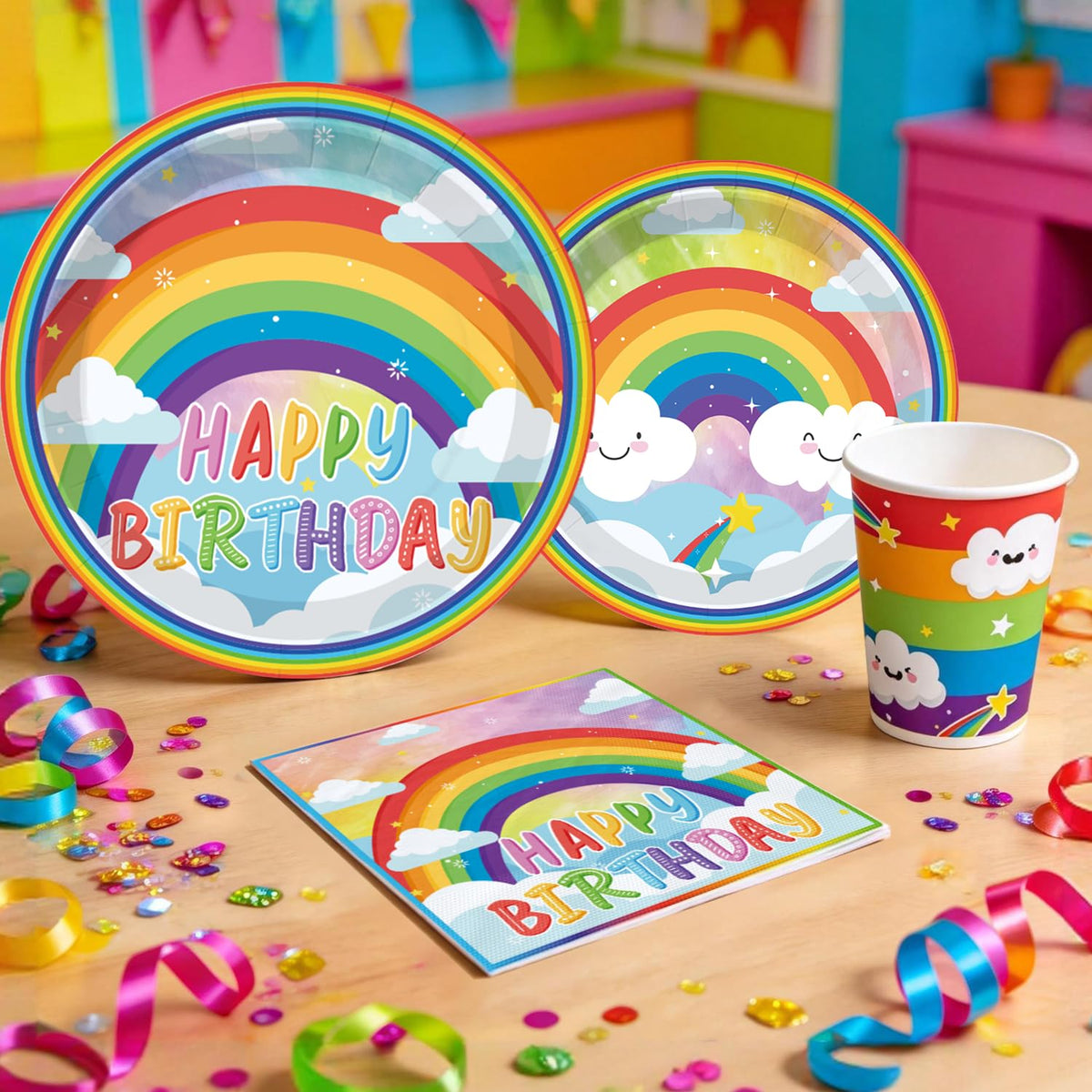 Cocomigo 213pcs Rainbow Birthday Decorations, Serves 25