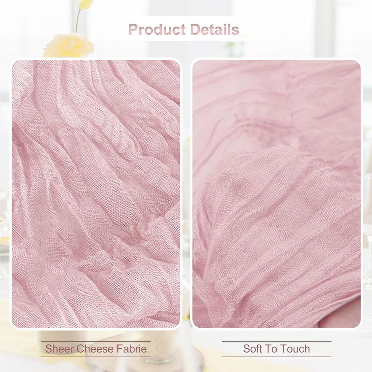 1 Pack Dusty Pink Cheesecloth Table Runner 35x120 Inch 10Ft Rustic Gauze Cheese Cloth Table Runner