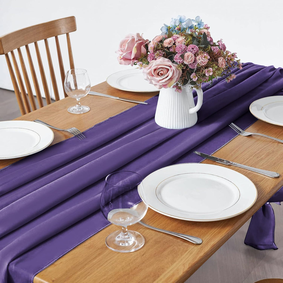 5 Pack 10Ft Chiffon Purple Table Runner Sheer 29x120 Inch for Romantic Wedding Decor Bridal & Baby