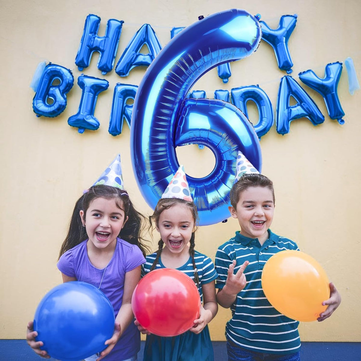Navy Blue Number Balloons 6, 40inch Large Dark Royal Blue Digital 6 Foil Mylar Helium Balloon for