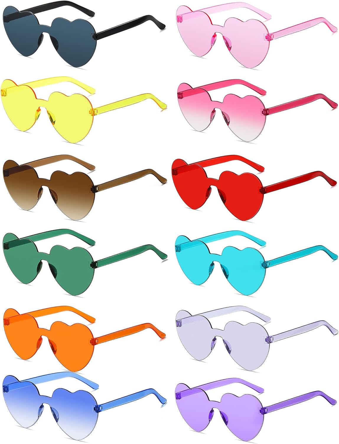 12/20/24 Pairs Heart Sunglasses for Women Men, Trendy Heart Shaped Rimless Transparent Sunglasses