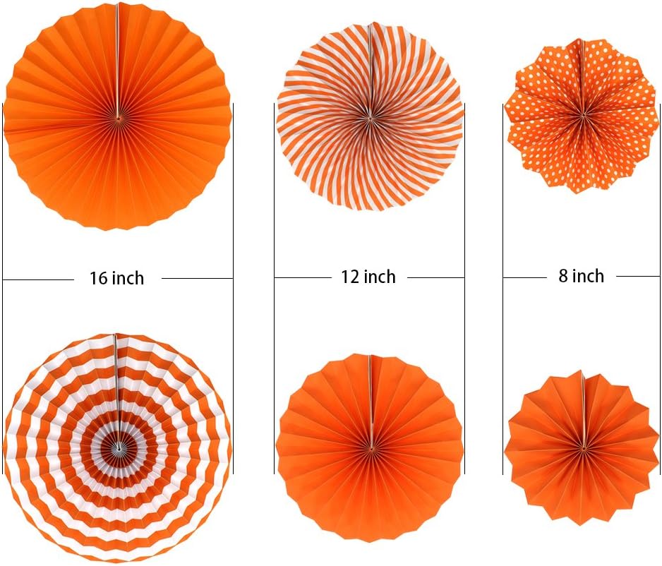 Party Hanging Paper Fans Set, Orange Round Pattern Paper Garlands Decoration for Birthday Wedding