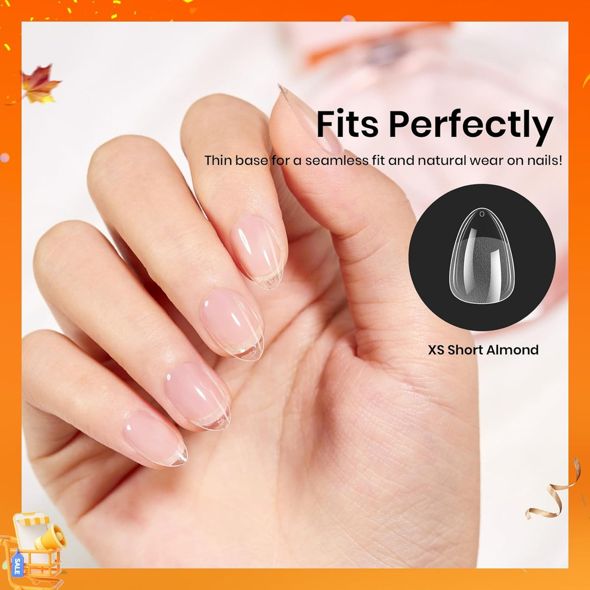 Beetles Gel Nail Tips 576Pcs Extra Short Almond Fake Nails Etch-X Half Matte Press on Nail Tips