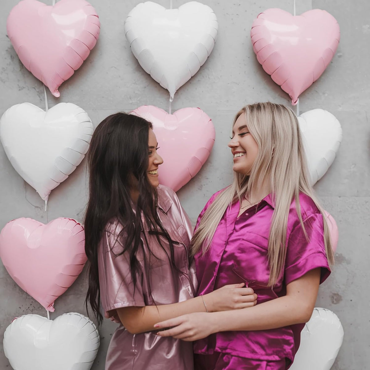 Pink White Heart Balloons, 18 Inch Pink and Cream White Heart Shape Balloons, 12PCS White Sand