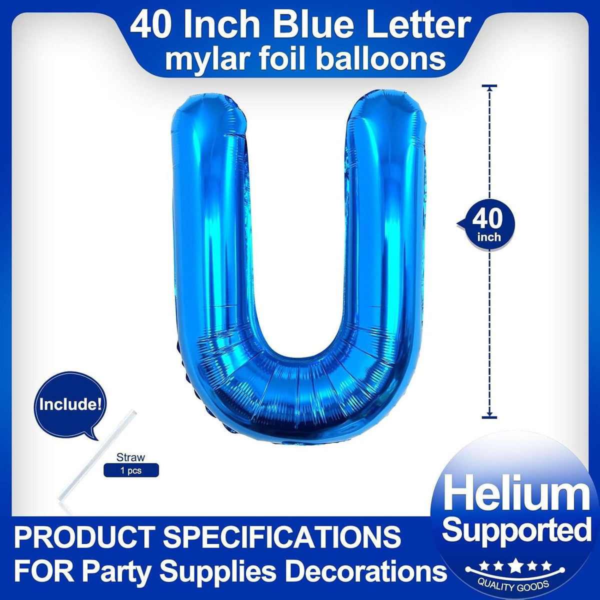 40 Inch Blue Letter U Balloons, DIY Phrase Foil Alphabet Letter U Balloons DIY Word U Banner for