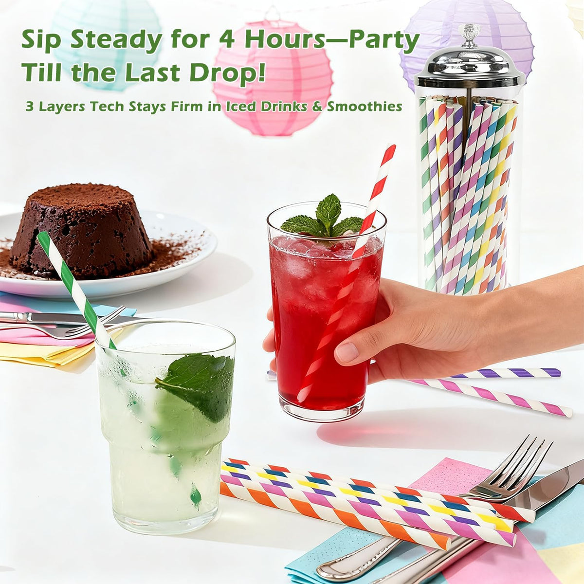 100 Pack Striped Paper Straws for Drinking– Sturdy & Non-Soggy – 100% Biodegradable disposable
