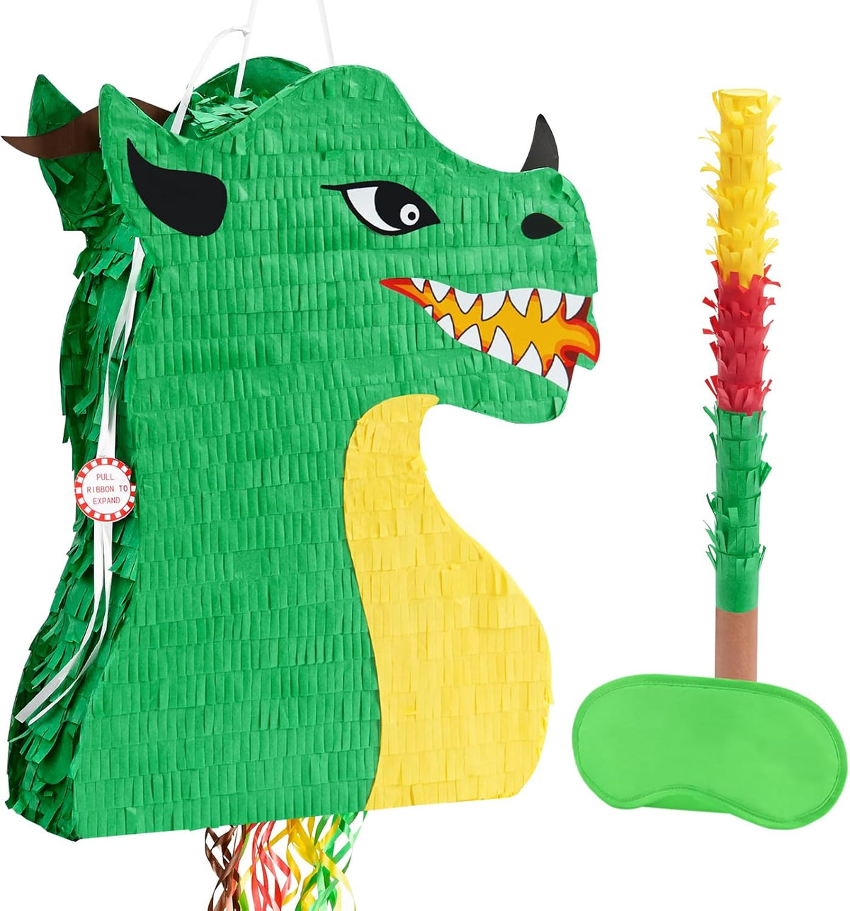 WERNNSAI Foldable Dragon Piñata - Dinosaur Birthday Party Supplies Dino Extendable Piñata Bundle