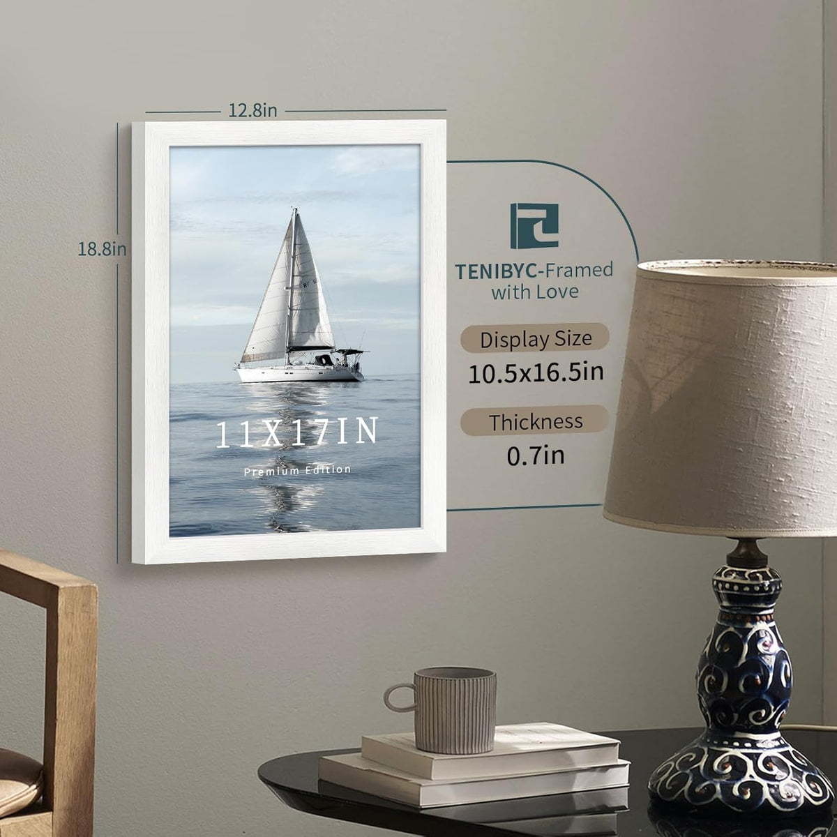 11x17 Picture Frame 3 Pack - White Woodgrain, Solid Wood & HD Tempered Glass, Wall Gallery Poster
