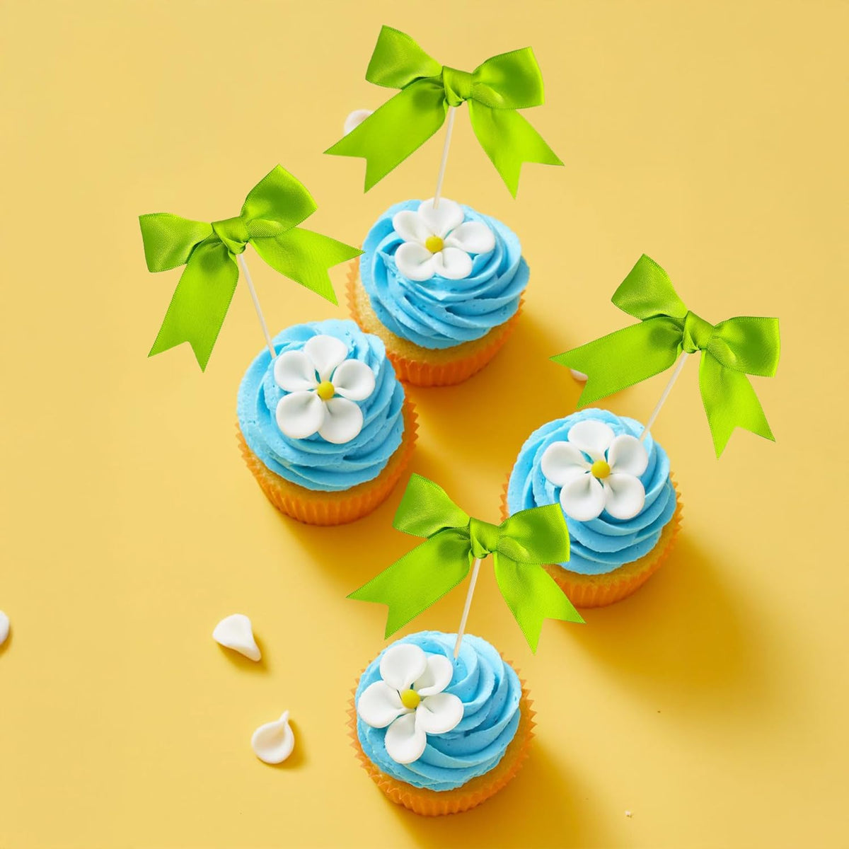 Gyufise 24Pcs Bow Cupcake Toppers Coquette Bow Girls Birthday Cake Decorations Bowknot Cake Toppers