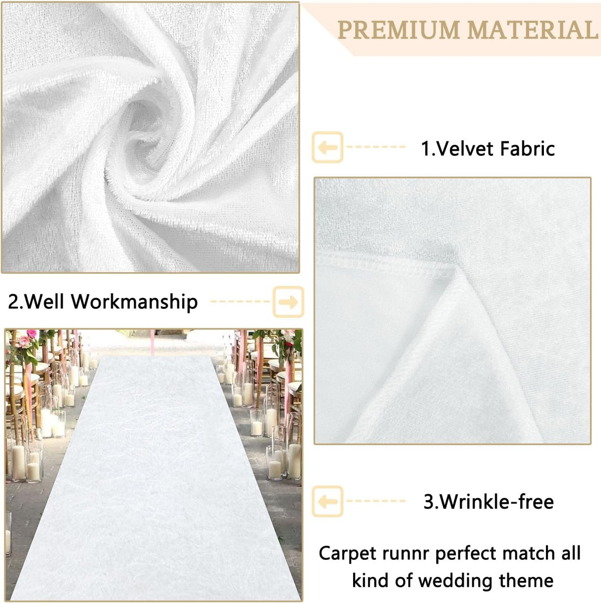 MODFUNS White Aisle Runner Wedding Carpet Runner 4x30FT Velvet Fabric Aisle Runner Rug Indoor