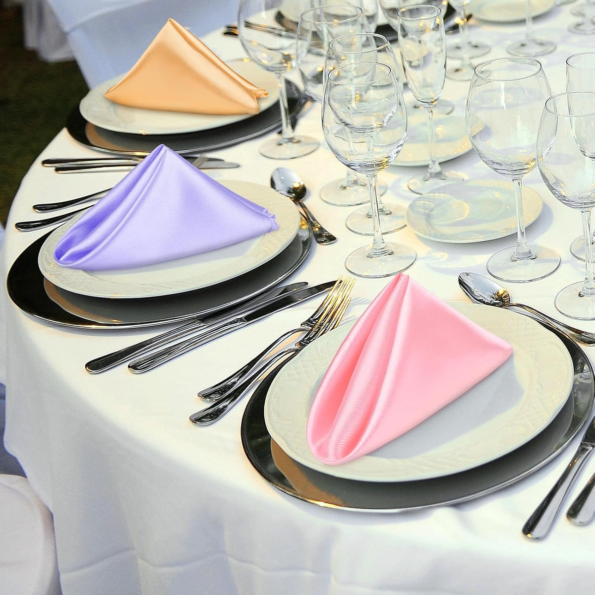 Aneco 12 Pieces Satin Napkins Soft Dinner Napkins Multicolor Square Weddings Table Napkins 17 x 17