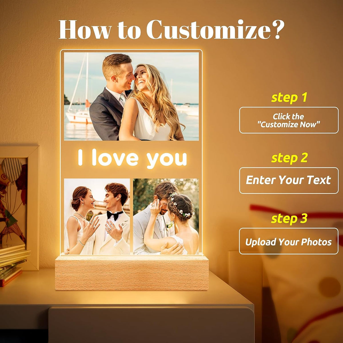 Personalized Anniversary Birthday Gifts for Women Men Her Him, Custom Picture Frames with Photo