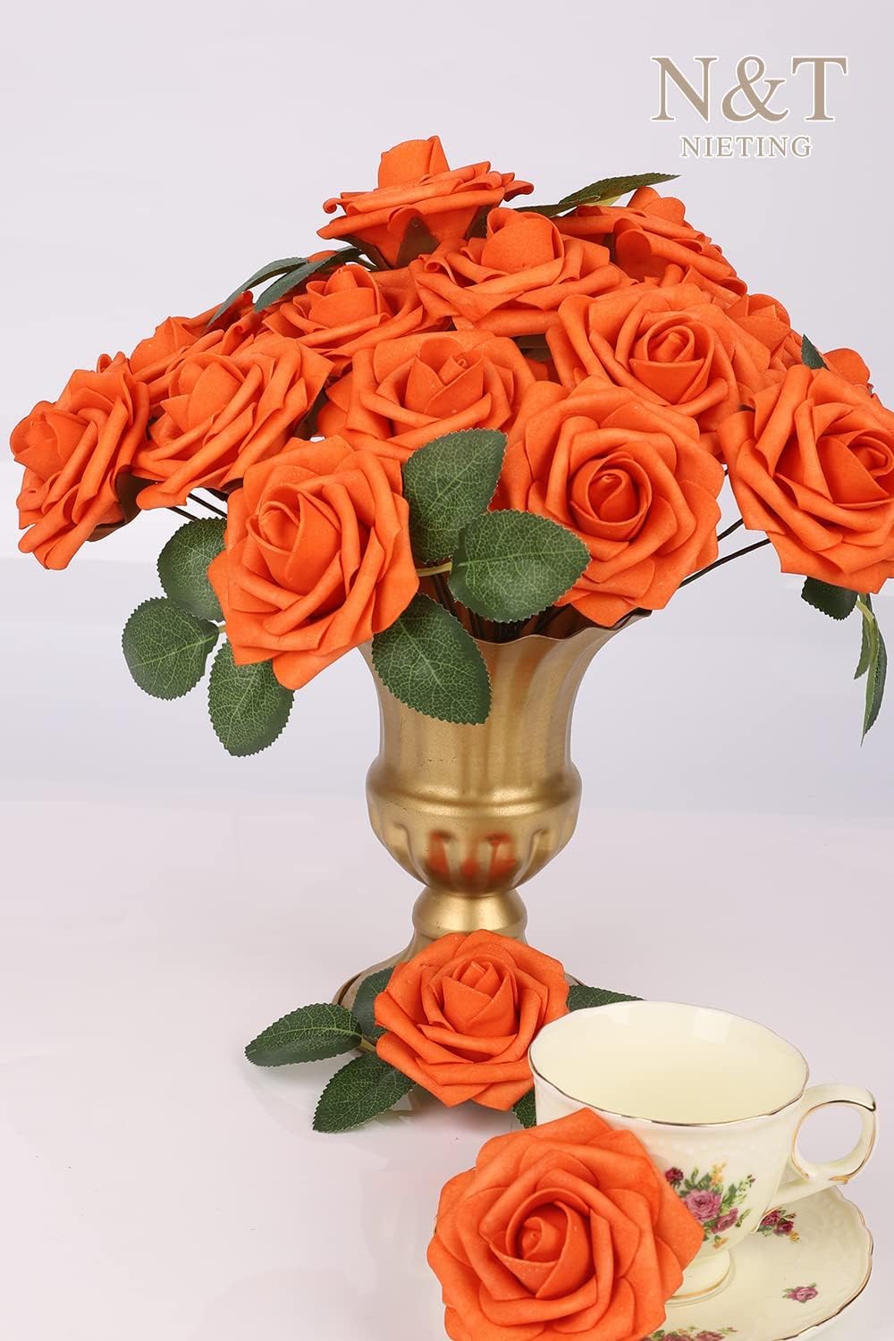 N&T NIETING Artificial Fall Flowers Fake Flowers Orange Roses Perfect for DIY Wedding Bridal