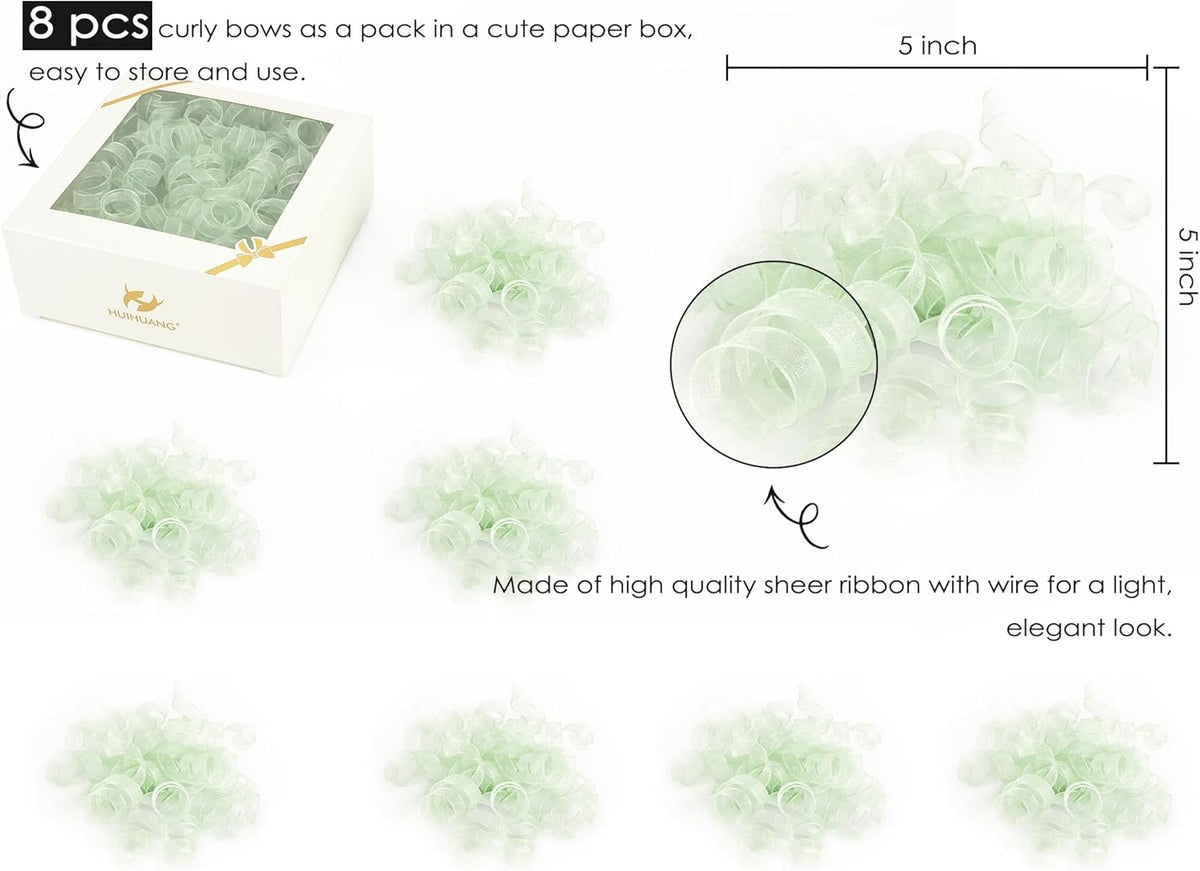 HUIHUANG Curly Bows for Gift Wrapping Sage Green Gift Bows 5 inch x 8 Counts Self-Adhesive Curly