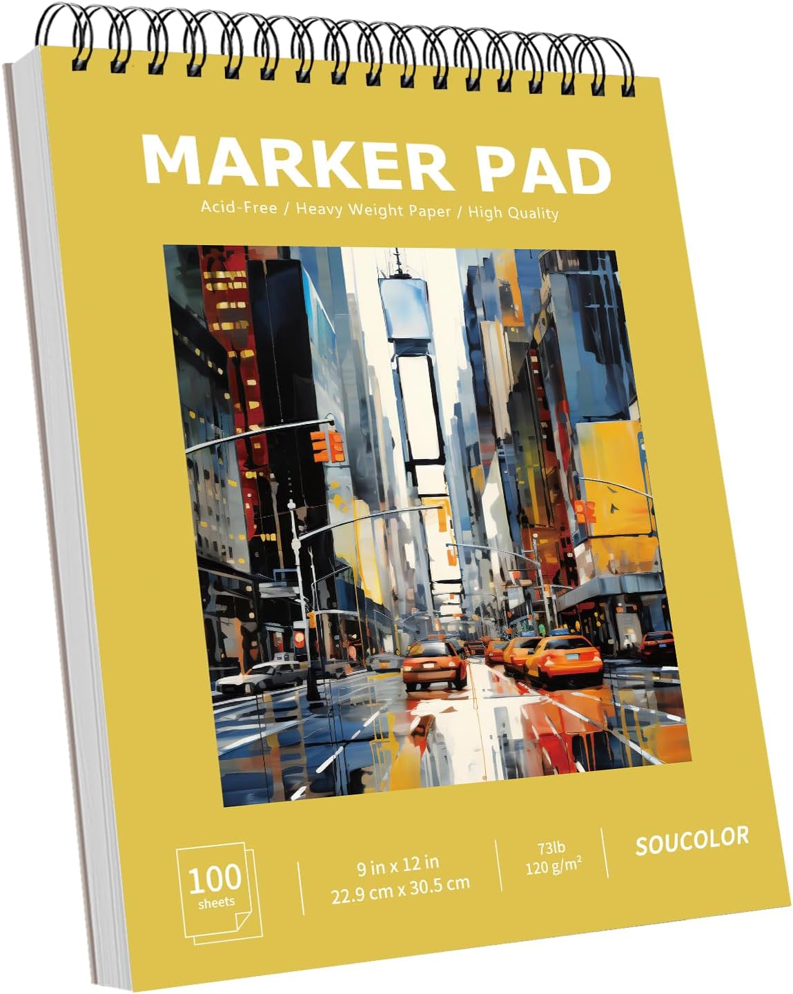 Soucolor 100 Sheets Marker Paper Pad, 9"x12" Bleedproof Art Sketch Pad, 73lb/120gsm Drawing Paper
